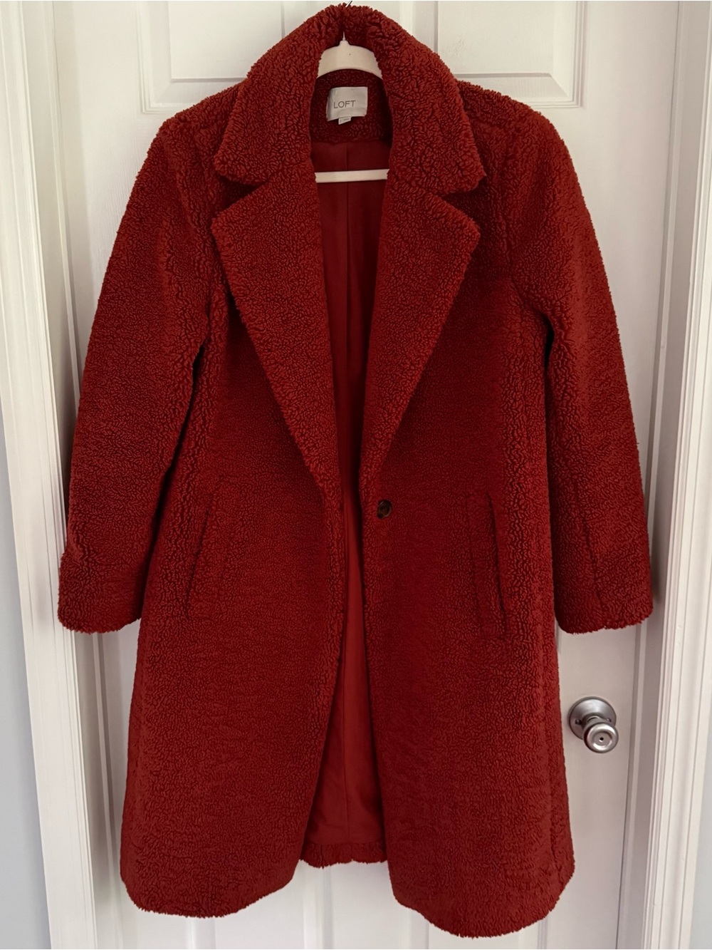 LOFT Women's Rust Burnt Orange Longline Sherpa Teddy Coat- Large